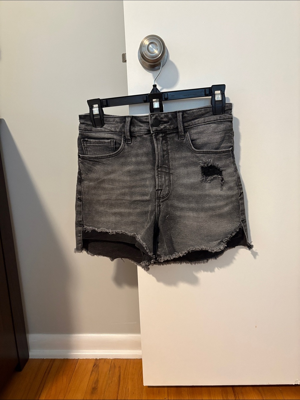 Good American Good Curve Women’s Distressed Grey Denim Shorts